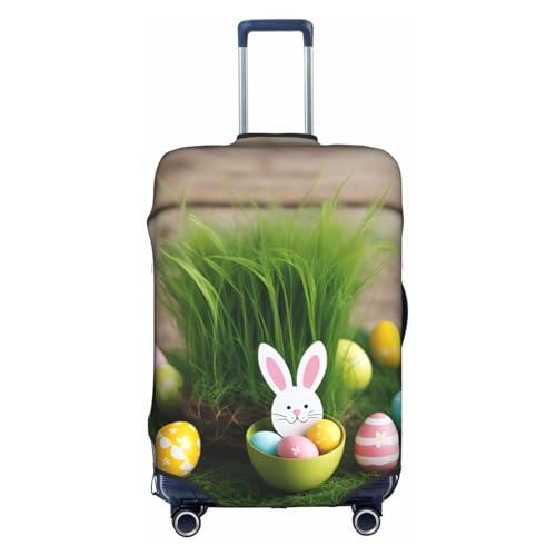 Easter Egg Bunny Grass Wooden Print Unique Travel Luggage Cover Washable Anti Scratch Suitcase Protector for Vacation
