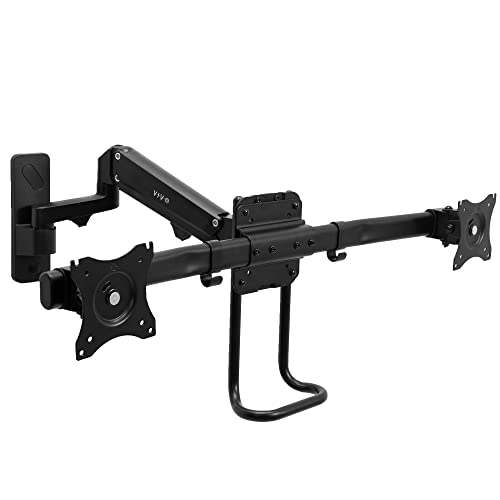 VIVO Premium Aluminum Single or Dual Monitor Pneumatic Arm Wall Mount for 2 Screens up to 27 inches or 1 Ultrawide up to 49 inches, Sliding VESA Plates, Height Adjustment, MOUNT-G200B2 by VIVO - Used condition - US$54.56