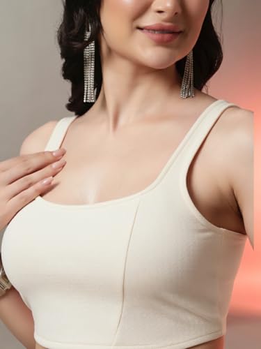 Image of Trend Arrest.ed Women's Stretchable Corset Style Crop Top | Square Neck Sleeveless Zipper Back Body-Hugging Fit | Casual