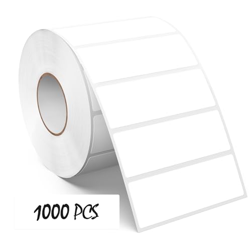 Meitaat 1000 Piezas Etiquetas Adhesivas Blancas Rollos Pegatinas Rectangulares Multiuso en Vinilo 76 x 25 mm Gomets Impermeables y Resistente al Rasgado per Rollo