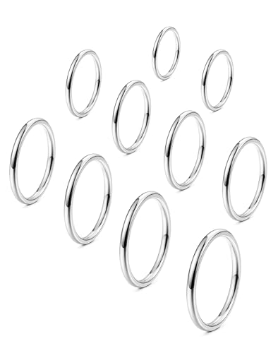 FINREZIO 10PCS Women's 1MM Stainless Steel Plain Band Knuckle Stacking Rings Fashion Thin Midi Rings Comfort Fit Size 2-11