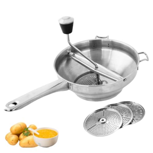 Food Mill Stainless Steel Food Mills with 3 Milling Discs Kitchen Mills with Anti Slip Handle Manual Rotary Potato Ricer for Tomato Sauce Canning Applesauce Baby Complementary Food