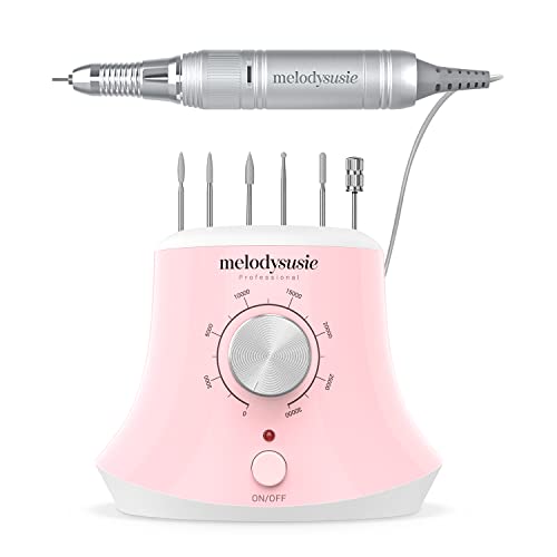 MelodySusie Nagelfräser 30000 U/min Professionelle Elektrische Nagelfeile Maniküre Pediküre Set Gelnägel Nagelpflege Fräser Set für Nagelstudio Zuhause mit Fußpedal und 6 Bits, Rosa Cover