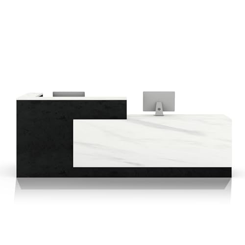 L-Shaped Reception Desk with Counter, 1-Inch Thick Board, Lockable Drawers & Keyboard Tray, Heavy-Duty Front Desk for Office, Salon, Hotel & Clinic RIGHT_63*24*41IN Cloud White_b