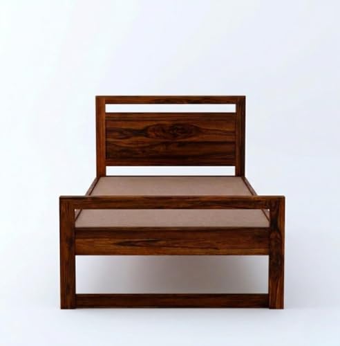 Image of Solid Sheesham Wood Bed 6.5X3 ft Single Bed Without Storage for Bedroom - Single Cot Wooden BedSingle Size for Living Room Guest Room - 12 Month Warranty (Honey Finish)