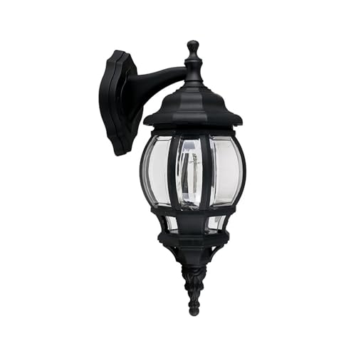 Image of MiniSun | Traditional Style Black and Clear Security Wall Lantern | Outdoor Wall Lights, Home Décor & Improvement Essential | Mains Wired
