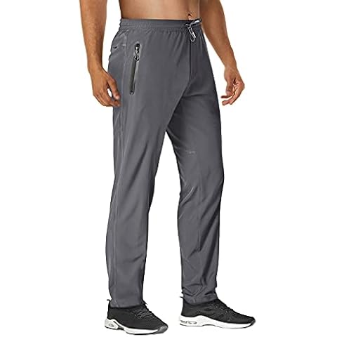 HOPATISEN Mens Joggers Sweatpants with Zip Pocket Open Bottom Tracksuit Bottom for Running, Training, Workout Dark Grey Cover
