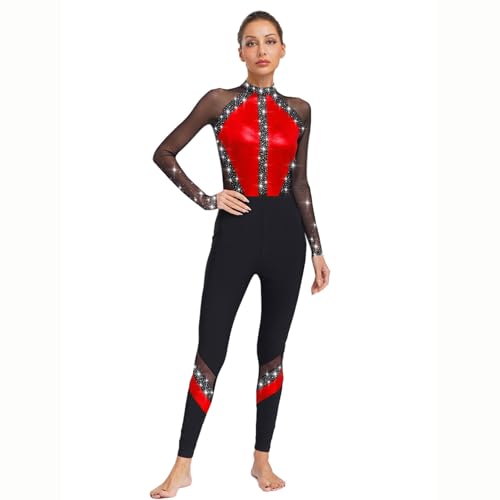 Combinaison gymnastique longue en mesh patchwork pour femme