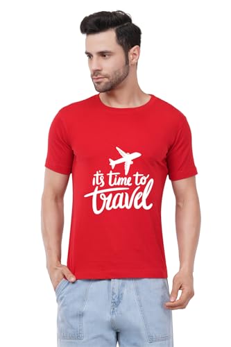 Image of Caseria Men's Cotton Printed T-Shirt -Time to Travel | 100% Cotton | Half Sleeves | Regular Fit | Printed | Round Neck | Graphic T Shirt