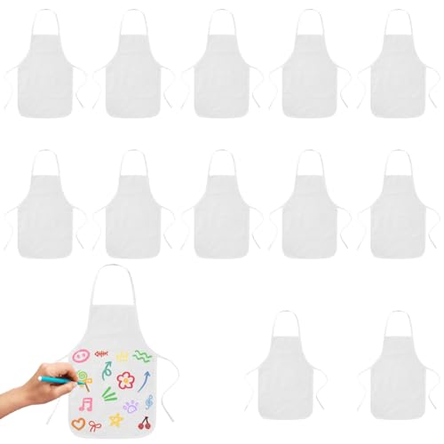 12 Pièces Tablier Cuisine Enfant, Blouses et Tabliers D'Artistes, Tablier Enfant Blanc, Garçon Fille Téglable Tabliers, TablierBlanc Enfants, BlancTablier...