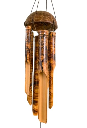 Tree of Life Bamboo Wind Chime Fair Trade and Natural Garden Outdoor Home Decor Coconut Shell