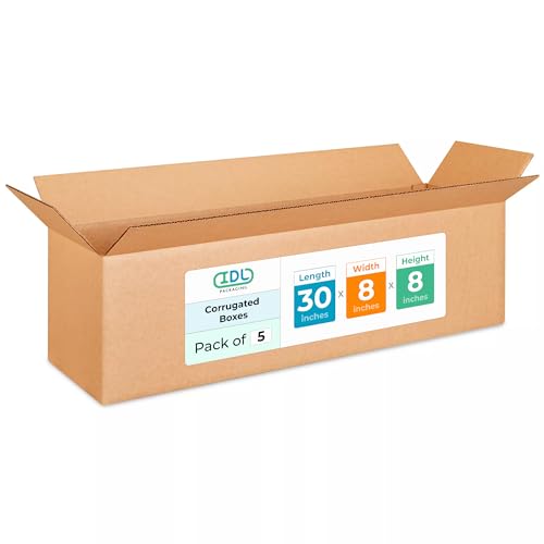 Long Shipping &amp; Moving Boxes 30 x 8 x 8 inches (5-Pack) - Extra Strength 200 lb vs Regular - Corrugated Packing Boxes for Moving - Packaging Box for USPS, FedEx - Box Shipping by IDL Packaging