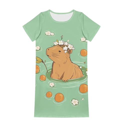 Girls Dresses 3-4Y Casual Short Sleeve Midi Dress Soft Home Garden Play Swing Dresses with Pockets4