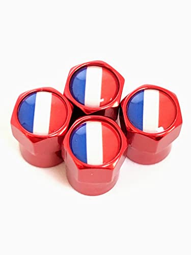 【ノーブランド品】 フランス 国旗 柄 ホイール エアー バルブキャップ 4個セット トリコロール レッド