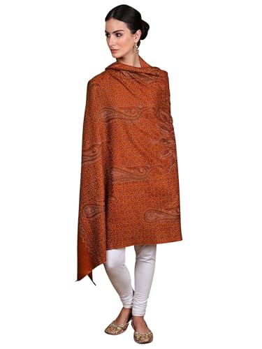 Women Kashmiri Pure Wool Shawl with Paisley Embroidered | Ethnic Woolen Stole, Scarf | Size - 78 In X 42 In