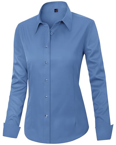 Image of J.VER Womens Dress Shirts Long Sleeve Button Down Shirt Wrinkle-Free Business Casual Blouse Office Work Tops