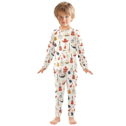 ALAZA Guitar Hat Music Pajamas Long Sleeve Sleepwear 2-Piece Pajama Set3