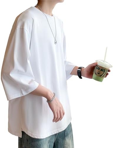 （04:30時点） [Culeevp] 夏服 メンズ tシャツ 半袖 大きいサイズ 無地 7分袖 ラウンドカット 柔らかい 白4XL