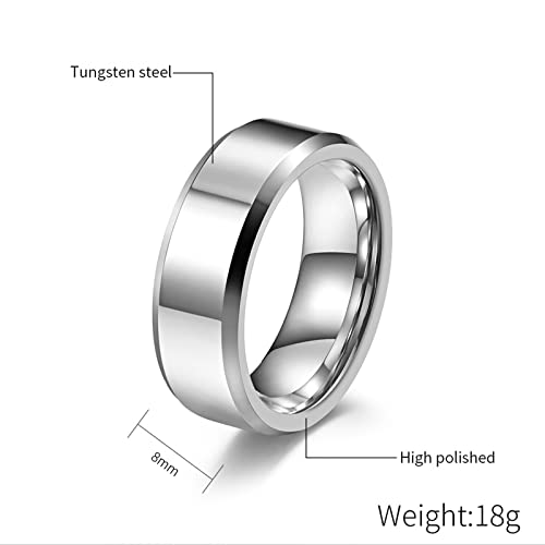 ANAZOZ Engagement Ring and Wedding Band Set Tungsten, Beveled Edge Polished Engraved Band Ring Silver, Women 6 & Men 7