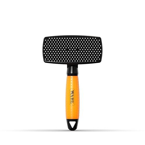 WAHL Self‑Cleaning Nylon Slicker Brush Large - Spazzola delicata per toelettatura, rimozione peli morti, cuccioli e animali domestici sensibili, facile pulizia, setole morbide, manico in gel, arancio