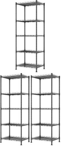 Image of REGILLER 5-Wire Shelving Metal Storage Rack Adjustable Shelves,Standing Storage Shelf Units for Laundry Bathroom Kitchen Pantry Closet(Black,11.8 inch D x 16.6 inch W x 53.5 inch H) (Pack of 3)