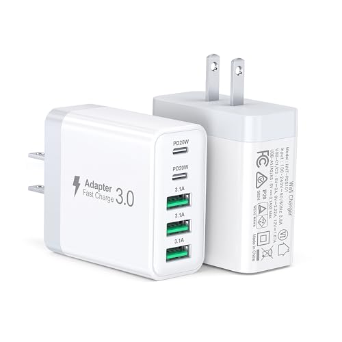 Image of 2Pack USB C Fast Charger Block, 60W 5-Port USBC Wall Charger Plug Adapter | PD20W USB-C & QC 3.0 USB-A Multiport Charging Block Cubes Power Adapter for iPhone 17 /16 /15 /14 /13 Pro Max,iPad Pro,Galaxy S26