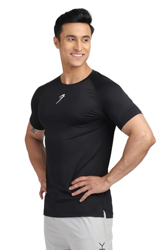 Image of FUAARK Sleek Round Neck Half Sleeves Slim Fit Active Wear Sports and Gym Tshirt for Men Black