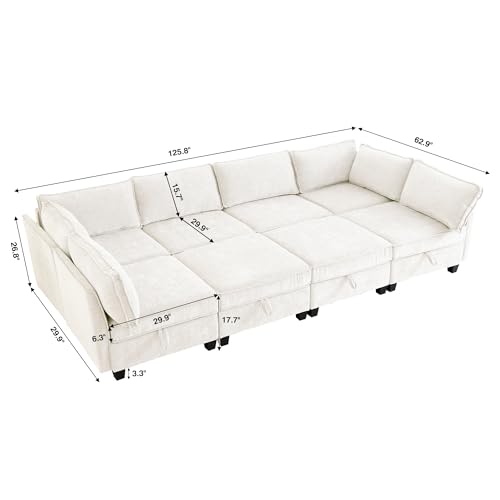 Image of ORRD Oversize Sleeper Modular Sectional Sofa Set, Convertible Couch Bed with Storage, 8 Seater Sofa Modular for Living Room, Office (Beige)