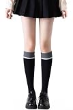 [CANTTY] ハイソックス 靴下 レディース 女の子 膝下 綿 ロングソックス クルーソックス コットン 美脚 着圧 無地 保温 防寒 伸縮性 通気性 抗菌防臭 柔らか 可愛い 春 秋 冬 女性用 滑り止め 耐久性 ひざ下 JK cosplayや制服用 (ブラック)