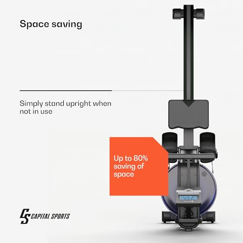 Capital Sports rowing machine, home water rowing machine, 14 L with water resistance, 8 level, row shaper with 134 cm slide rail, Bluetooth 5.0, tablet holder - Image 4