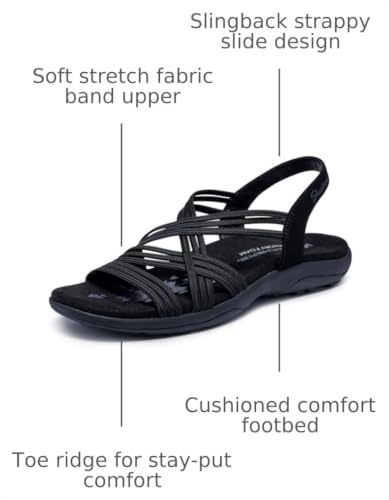 Image of Skechers Women's Reggae Slim Simply Stretch Sandal | Skechers Memory Foam Footbed, Stretch Fit, Machine Washable, Vegan, Strappy Gore Slingback Sandal