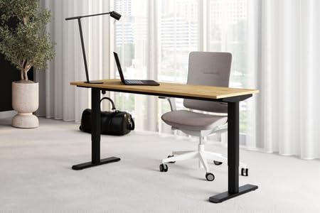 KOBI Flexi - Scrivania elettrica regolabile 138 x 58 cm, in rovere artigianale/nero, altezza regolabile 70-115 cm, pannello LED a memoria, sistema anticollisione