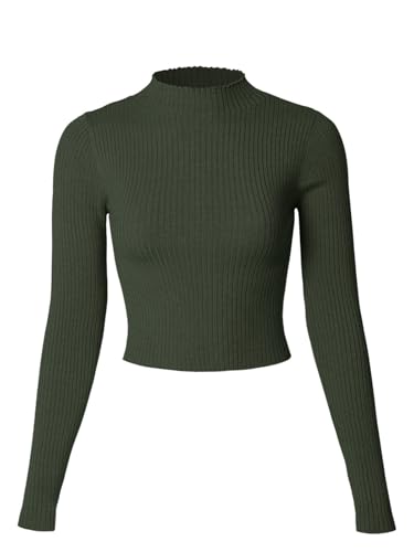 Image of MixMatchy Women's Basic Long Sleeve Mock Neck Ribbed Sweater Fitted Crop Knit Pullover Tops