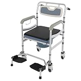 WFIETN Höhenverstellbarer Toilettenstuhl Nachttoilettenstuhl Toilettenstühle mit Rollen für Senioren Bis zu 380 lbs Verstellbarer Nachtstuhl für ältere Menschen, Menschen mit eingeschränkter Mobilität