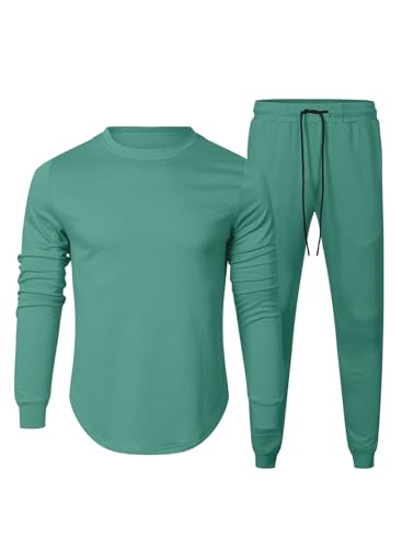 JMIERR Track Suits for Men Set 2 Piece Airport Outfits Long Sleeve Solid Color Cotton Pullover Sweatshirts & Joggers Sweatpants, Fall Tracksuit Sweatsuits Matching Lounge Sets, M, B Green1