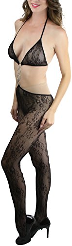 Image of ToBeInStyle Women's Bodystocking Crotchless Peek-A-Boo Fishnet Lace Bodysuit