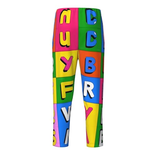 Pajama Pants Pajama Bottoms with Elastic Waistband Sleepwear Lounge Pants, Colorful Alphabet Plaid2
