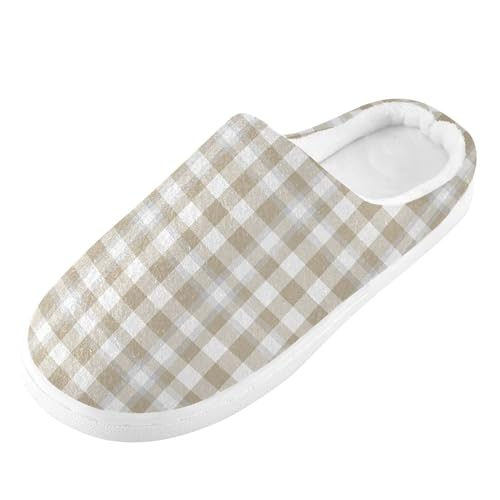 House Memory Foam Shoes for Women Plush Lining Anti-Slip Rubber Sole Comfort House Shoes Bedroom Home Office Travel Yoga S Brown Taupe Buffalo Plaid Tartan Check Scotland Beige2