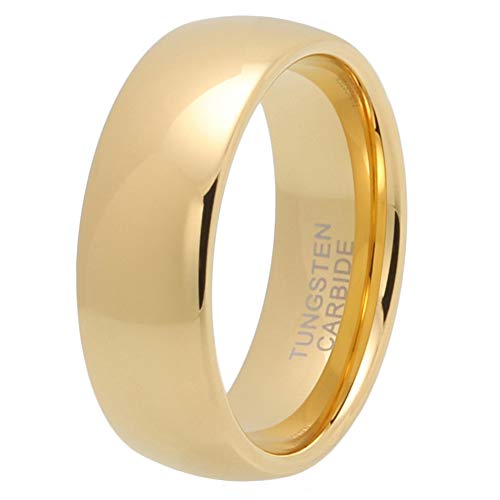 BestTungsten 8mm 18K Gold Tungsten Rings for Men Women Wedding Bands Classic Domed Polished Shiny Comfort Fit