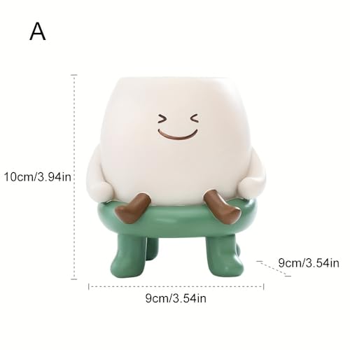 Image of Cute Face Plant Pot with Stool, Resin Head Planter for Indoor Plants, Cartoon Succulent Flower Pot for Home Decor, Living Room, Office Desk, Tabletop Decorative Planter