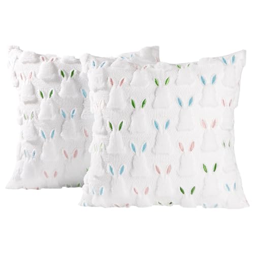 Image of ALFEVA Easter Pillow Covers 20 x 20 Inch Set of 2 Easter Decorations Cute Soft Plush Bunny Throw Pillow, Spring Farmhouse Decorations for Home Sofa Couch Living Room Bedroom