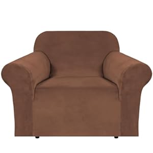 H.VERSAILTEX Stretch Velvet Armchair Cover Couch Covers 1 Cushion Chair Slipcover for Living Room Furniture Cover Crafted from Thick Comfy Rich Velour (Chair 31″-49″, Caramel)