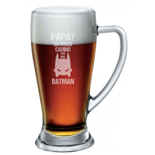 bubbleshirt Boccale da Birra Incisione papà - papà Un Modo Carino per Dire Batman - Idea Regalo papà - Bicchiere in Vetro Chiaro, ca 38cl