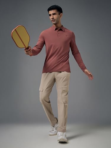 Image of TECHNOSPORT Mens Slim Fit Solid Full Sleeve Cotflex Polo T-Shirt for Regular and Casual Uses