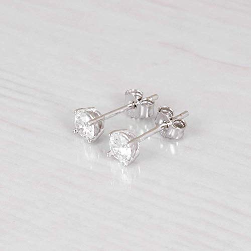 Sterling Silver 925 CZ Diamond Stud Earrings - Tiny Wedding Zircon Post Earrings - Size 4mm