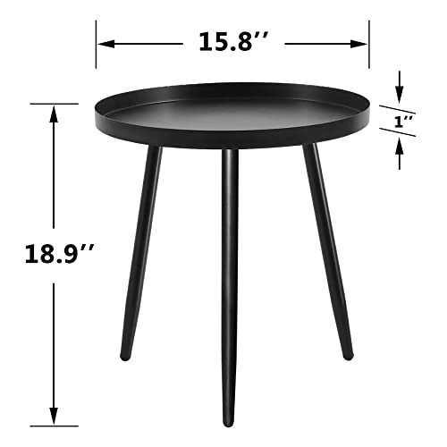 Cadani Round Side Table, Black Modern End Table, Metal Accent Table For Small Spaces, Living Room, Bedroom, Balcony, Easy Assembly, 15.8X18.9Inches #TOP2