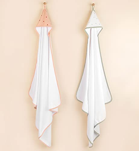 Image of Ely's & Co. Baby Hooded Towel and Wash Cloth Set, Thick Absorbent 100% Cotton Terry, for Newborn Baby Girl /Boy, Bath Towel 35x35 inch with Pocketed Wash Cloth 10x10 inch (Sage Pear Collection)