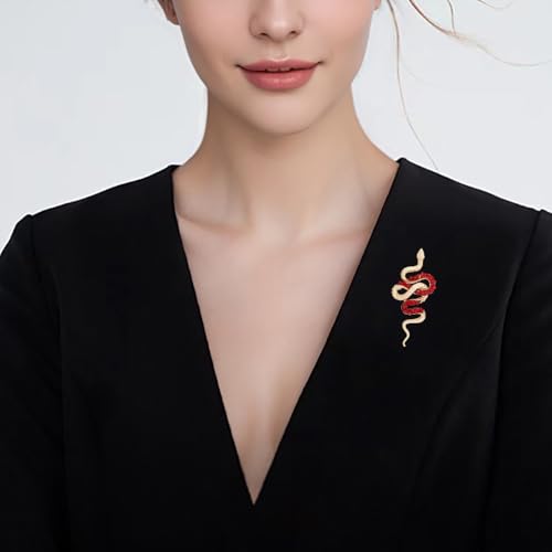 Image of Gold Snake Brooches Pins for Women Men Statement Snake Enamel Lapel Pins Crystal Rhinestone Accessories Powerful Animal Insect Clothing Coat Jacket Lapel Jewelry Gifts