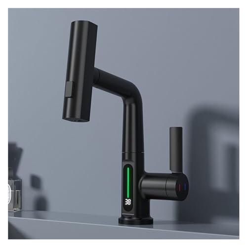 Grifo de baño con pantalla LED de temperatura cascada y pulverizador rotatorio 360
