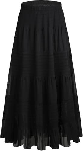 Genfien Rock Damen Lang Elegant Chiffon Röcke mit Futter Elastische...